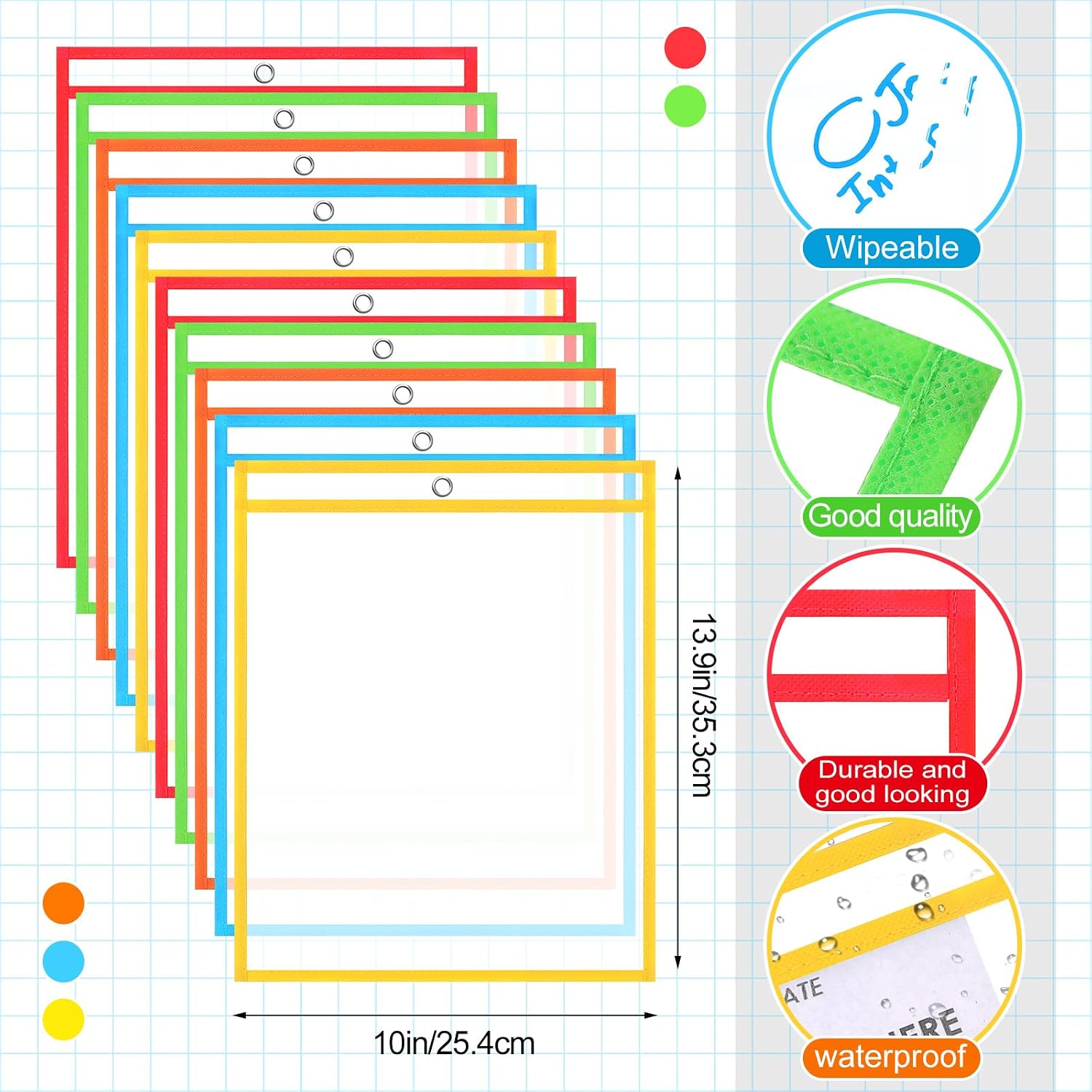 100 Pcs Oversized Clear Dry Erase Pockets Sleeves Bulk 10 x 14 Inch Erasable Ticket Holder Waterproof Sheet Protector Reusable Plastic Sleeves Document Holder for Classroom School Organization