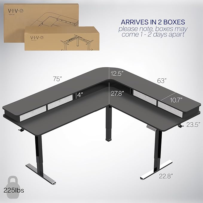 VIVO Electric Mobile Corner 75 x 63 inch 2 Tier Stand Up L-Shaped Desk - Image 6