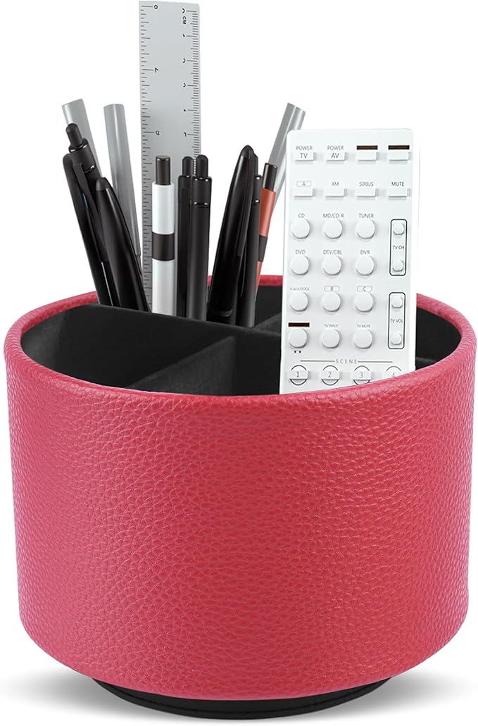 Hennaja Round Leather Art Supply Organizer, Remote Control Holder, 360 Degree by Hennaja