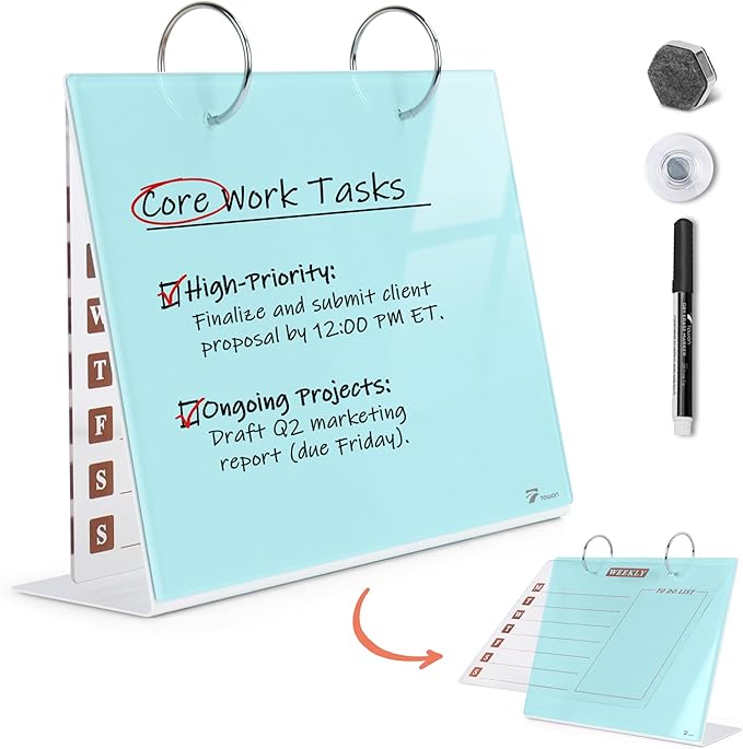 Desktop Glass Dry Erase & Acrylic Aesthetic Calendar Weekly to-do List Combo by TOWON