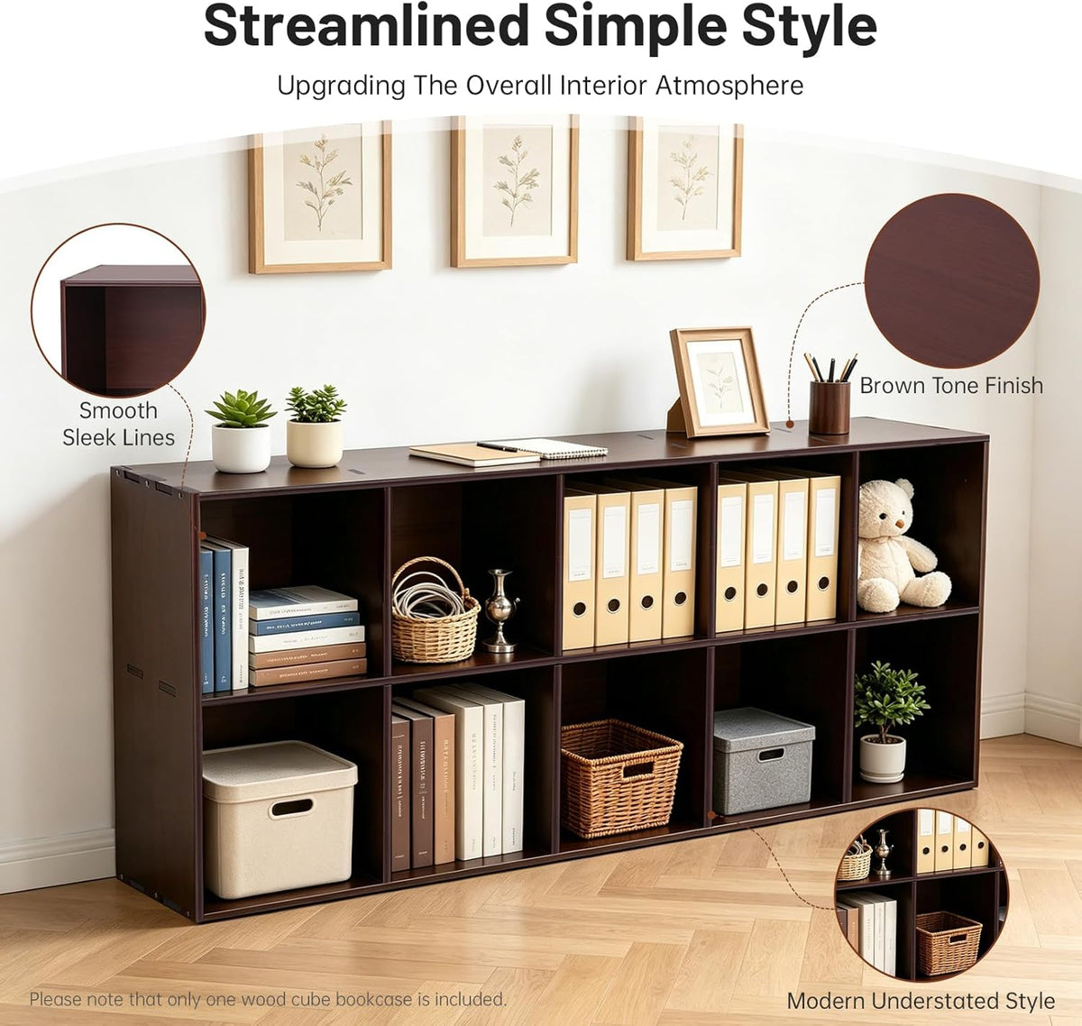 10 Cube Storage Organizer - Pine Wood Bookshelf - Cube Shelf - Vertical or Ho...