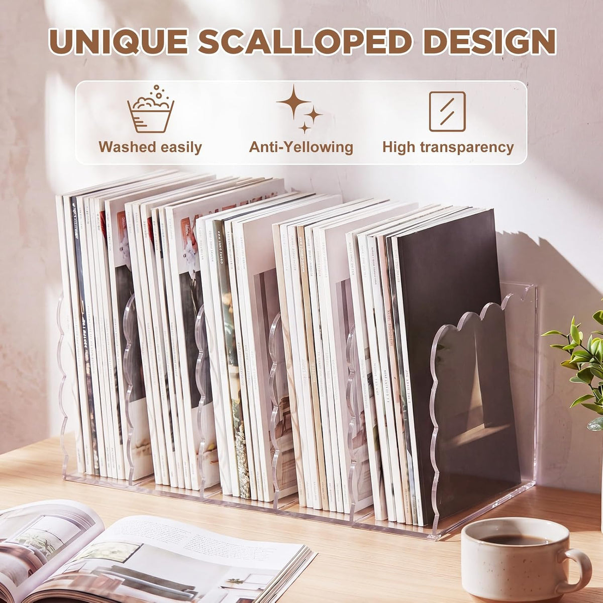 1 PC Scalloped Acrylic Magazine Holder, File Organizer, Standard Style