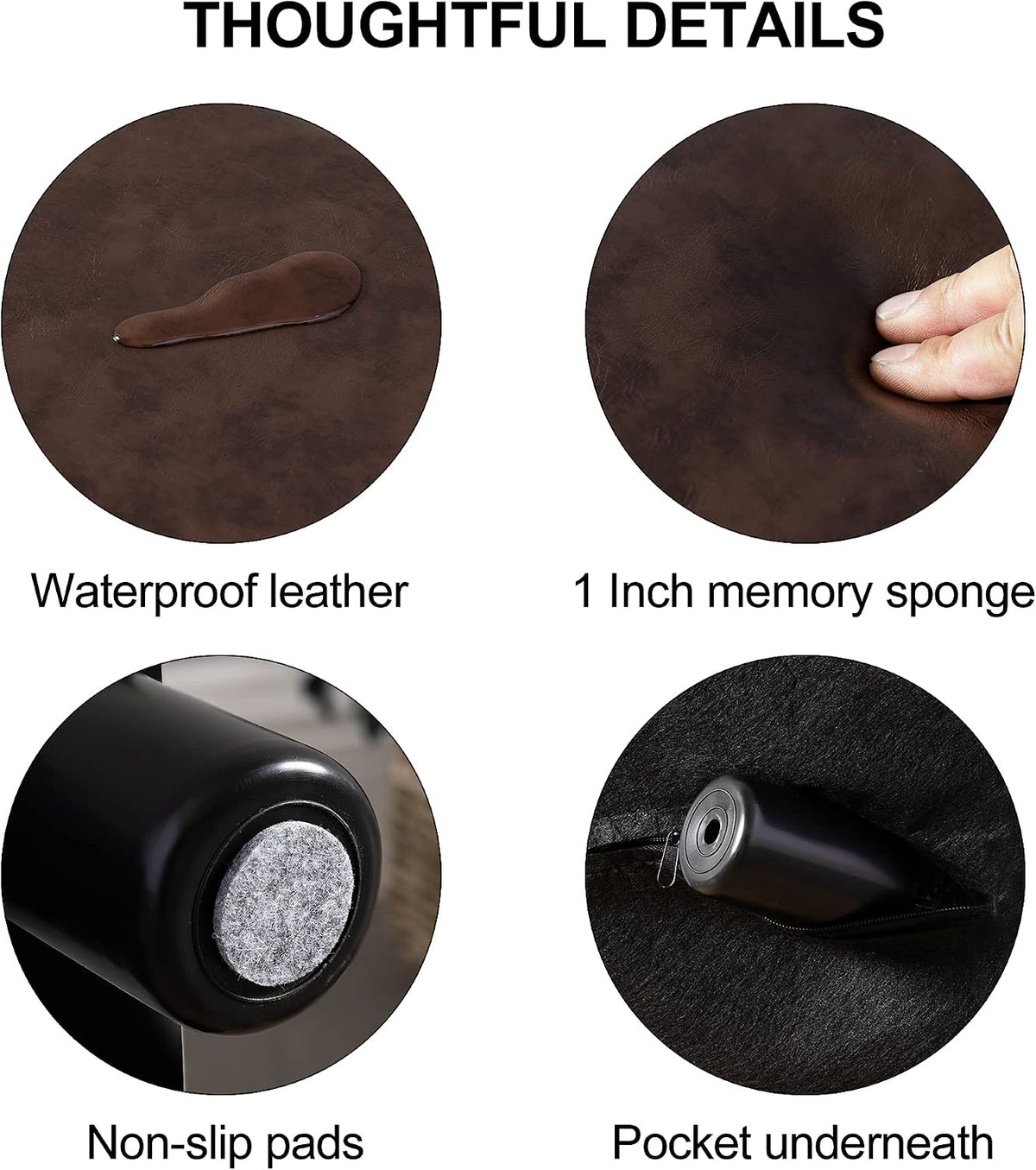Small Foot Stool with Handle, Brown Faux Leather Short Foot Stool Rest, Recta...