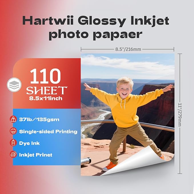 HARTWII Glossy Photo Paper 8.5x11 Inches, 110 Sheets Thin Inkjet Paper - Image 2