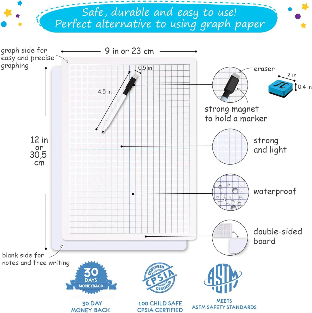 Simply Magic 12 Pack Double-Sided Dry Erase Graph Lap Boards - 12''x9...