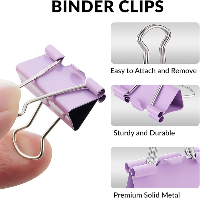 NEEWAY 100 Count Binder Clips Assorted Sizes, Paper Binder Clips, Metal Paper - Image 3