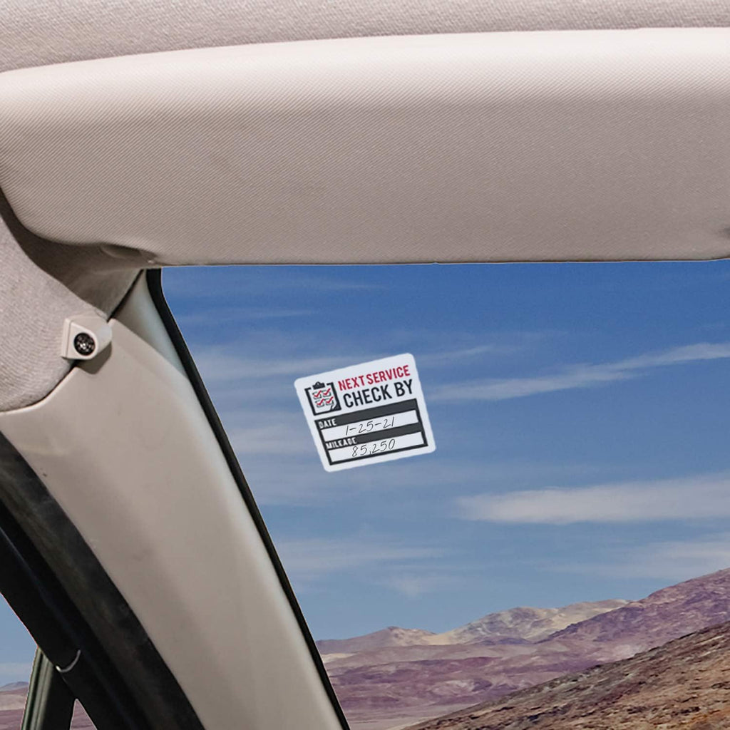 Oil Change Reminder Stickers - 100 Black, Red, Clear Next Service Check by Removable Labels - 2" x 2" Square Automotive Due Window Sticker