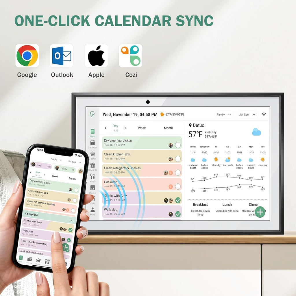 Digital Calendar Wall Touch Screen-Smart Electronic Photo Frame 10.1" | Interactive family planner, kids chore chart, Google auto-sync to-do lists, weekly meal prep, fridge schedules, daily habits