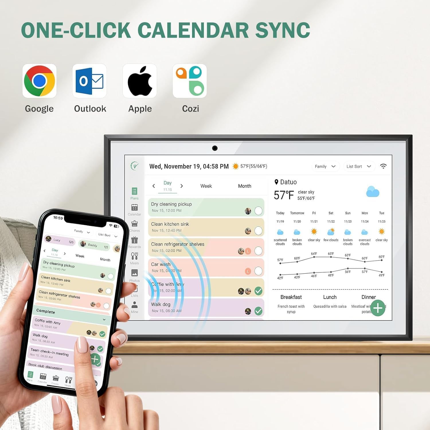 Digital Calendar Wall Touch Screen-Smart Electronic Photo Frame 10.1" | Interactive family planner, kids chore chart, Google auto-sync to-do lists, weekly meal prep, fridge schedules, daily habits