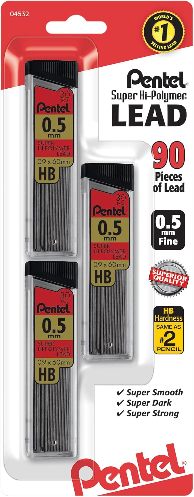 Pentel Super Hi-Polymer Lead Refills, 90 Pieces of Lead - Image 2