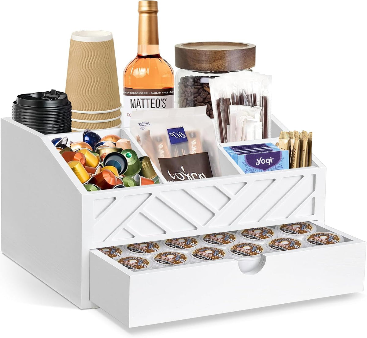 Coffee Bar Organizer with Drawer, Coffee Station Organizer for Countertop, Wo...