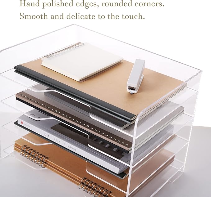HeZone Acrylic Desk Organizer, 4 Tier Paper Tray, Office Accessories - Image 4