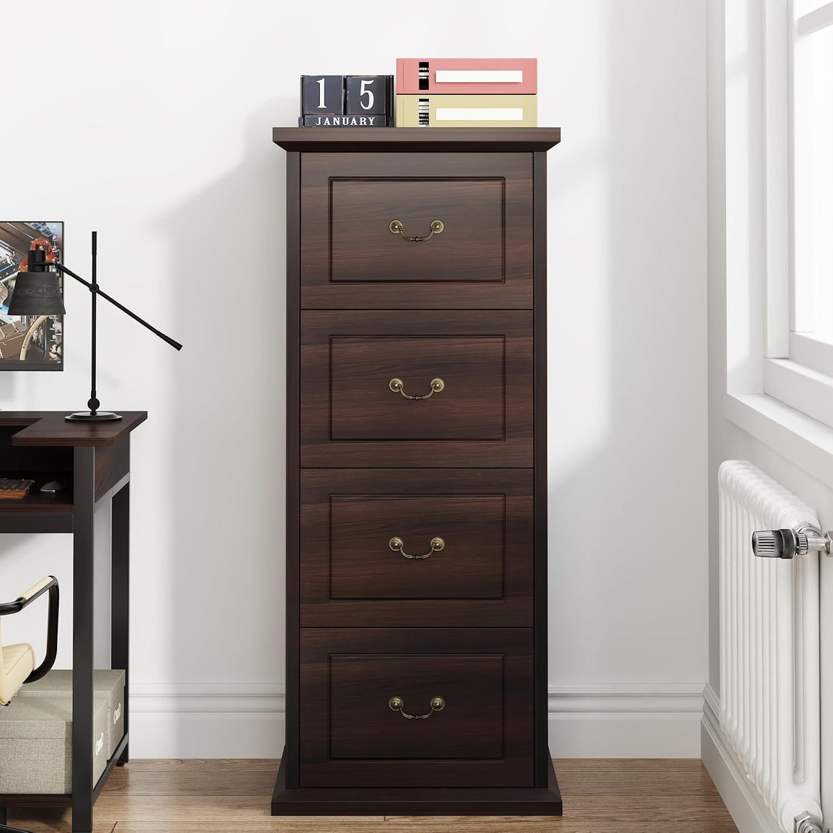 tribesigns 4-drawer file filing cabinet,vertical office file cabinet,walnut, front angle view