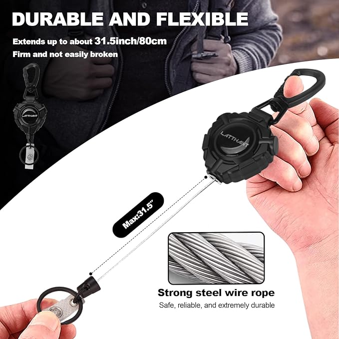 LATTHANT Badge Holder Retractable Clip, Heavy Duty Retractable Keychain - Image 4