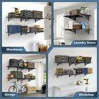 jusgym 4 pack garage shelving wall mounted, 2x3ft, front angle view