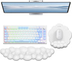TECKNET Cloud Mouse Pad with Wrist Rest, Ergonomic Cloud Wrist Rest with Non-Slip Base, PU Leather Memory Foam Mouse Pad Wrist Support for Keyboard and Mouse, Pain Relief for Typing, Gaming, White