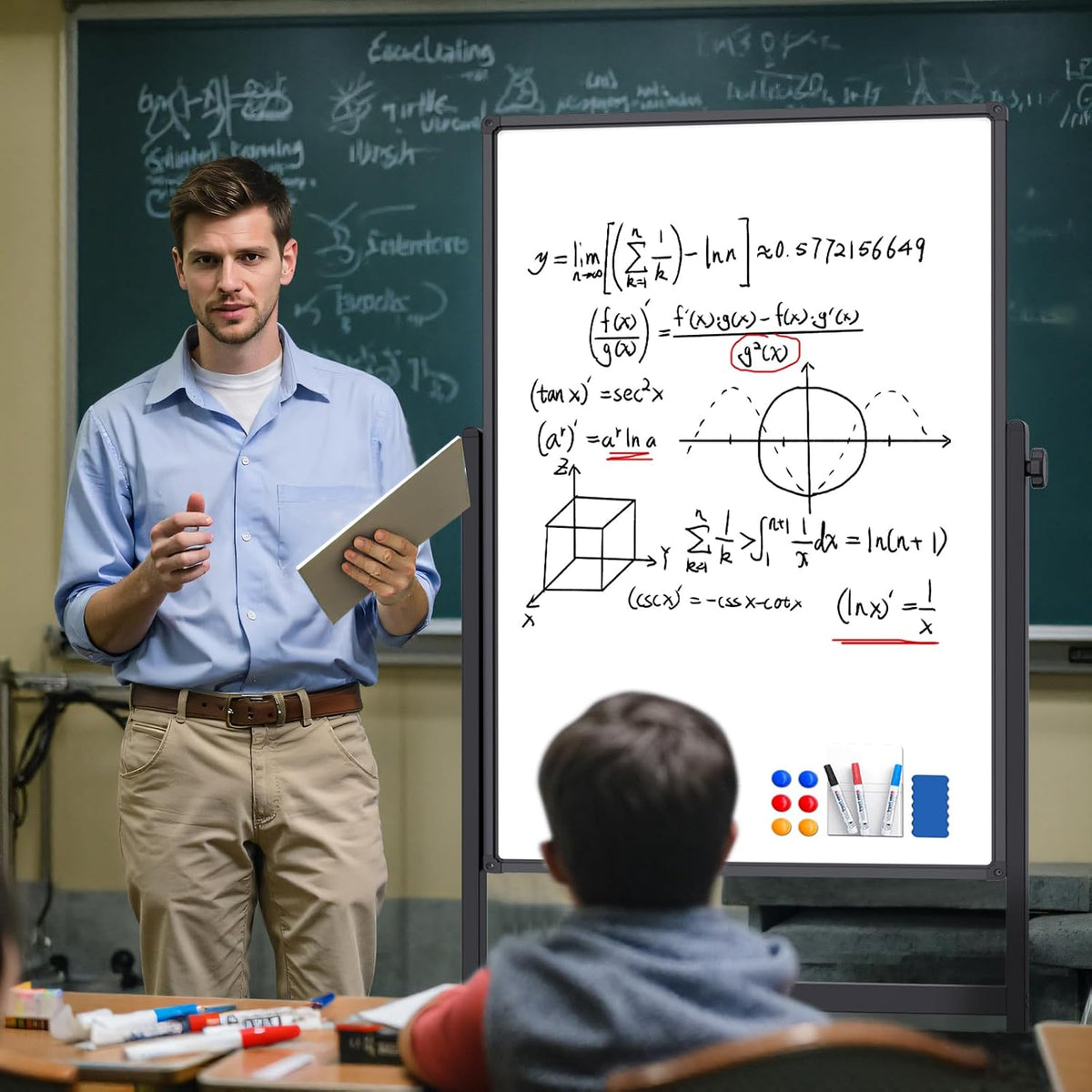 40x28 Rolling Whiteboard, Double Sided Magnetic Dry Erase Board with Stand