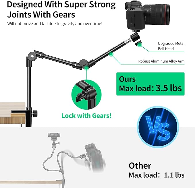 Webcam Stand Camera Mount with Phone Holder & 5/8" Screw, 22in Flexible - Image 5