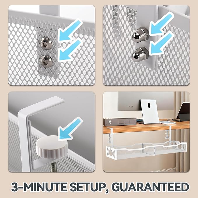 Cable Management, 25.3'' Under Desk Cable Management Tray No Drill, Metal Cable - Image 7