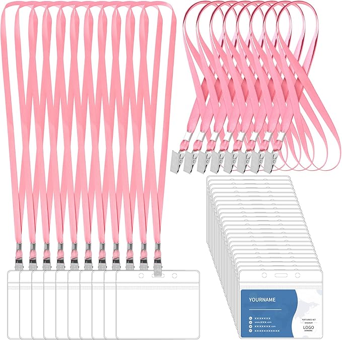 100 Pcs Lanyards for ID Badges and 100 Pcs Clear Name Tag Holders Reusable by Lecpeting