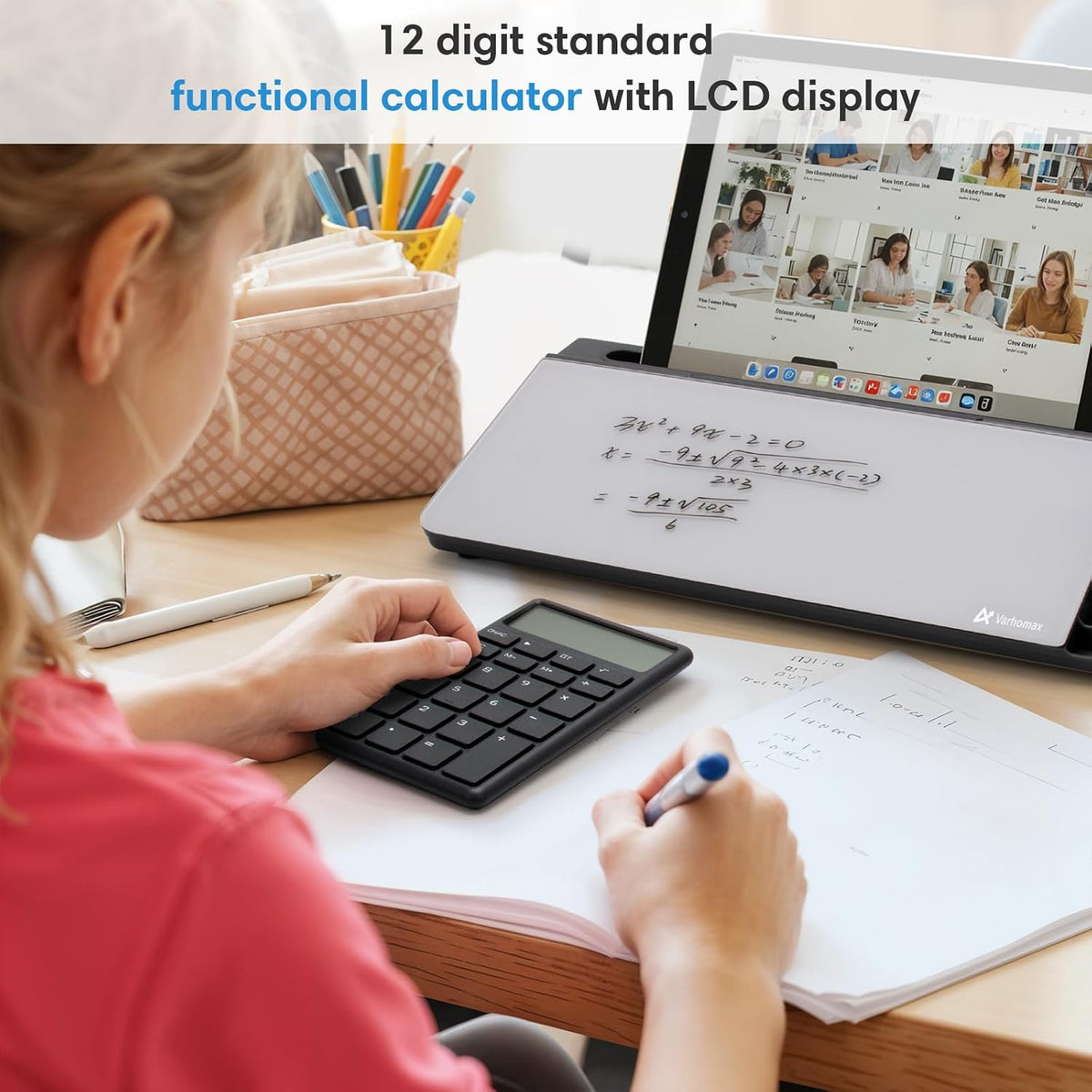 Varhomax Glass Desk Whiteboard with Calculator