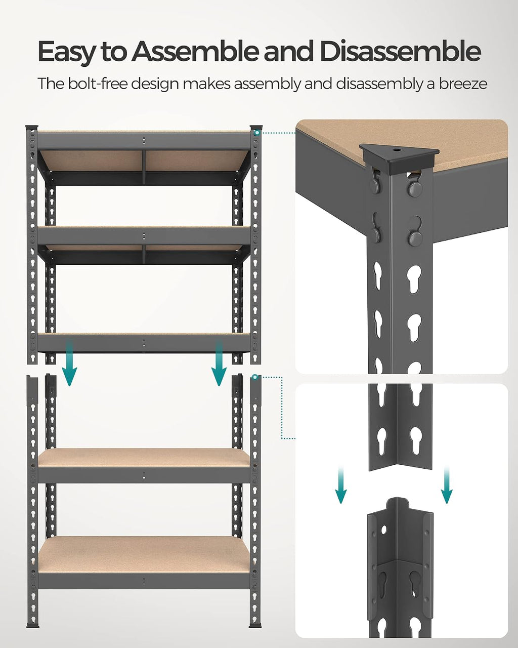 songmics 5-tier storage shelves, load 2310 lb, garage, package contents