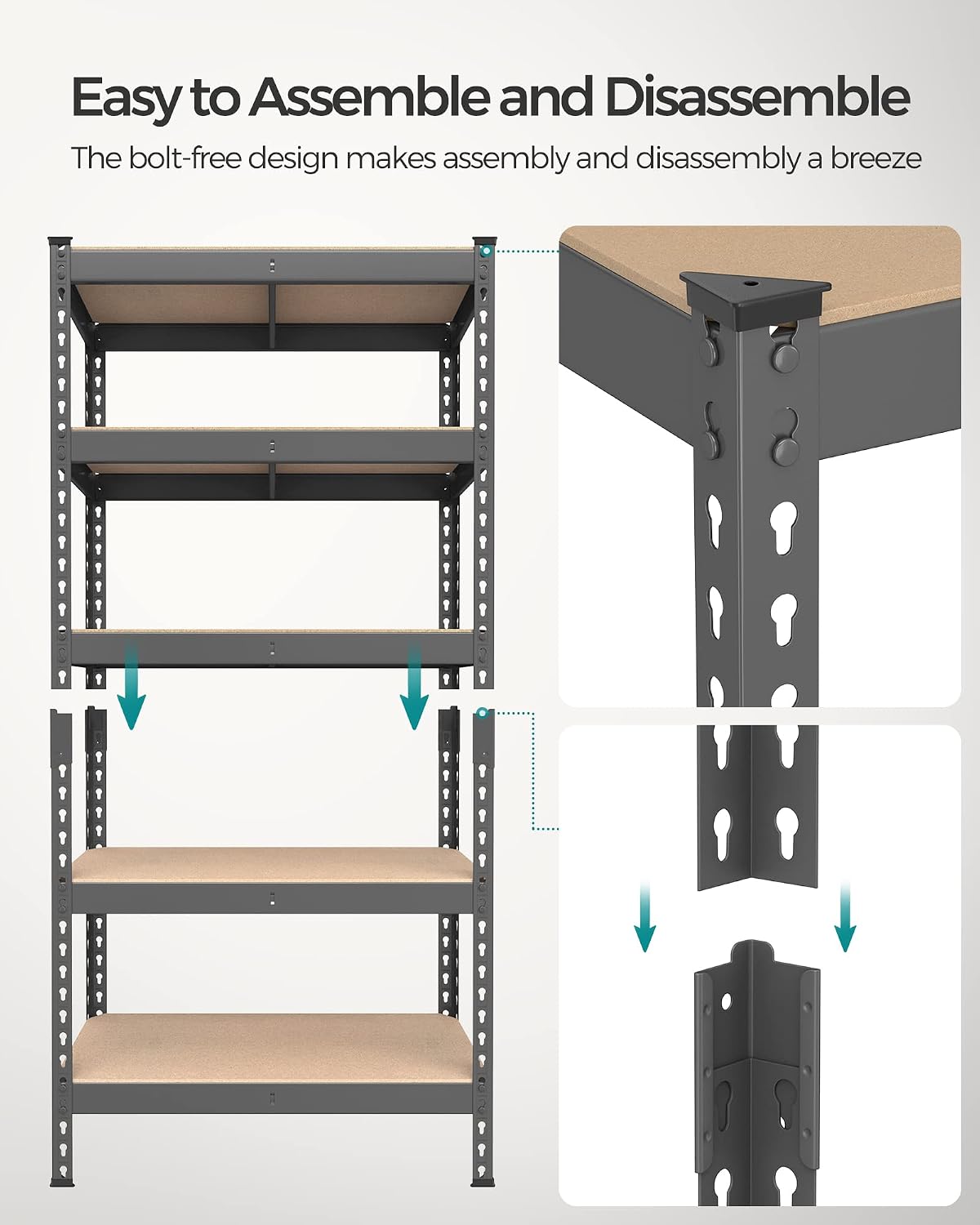 songmics 5-tier storage shelves, load 2310 lb, garage, package contents