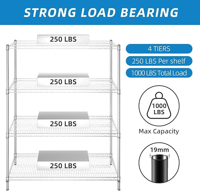Guan River 4-Shelf Adjustable Metal Shelf Wire Shelving Unit Heavy Duty Storage - Image 4
