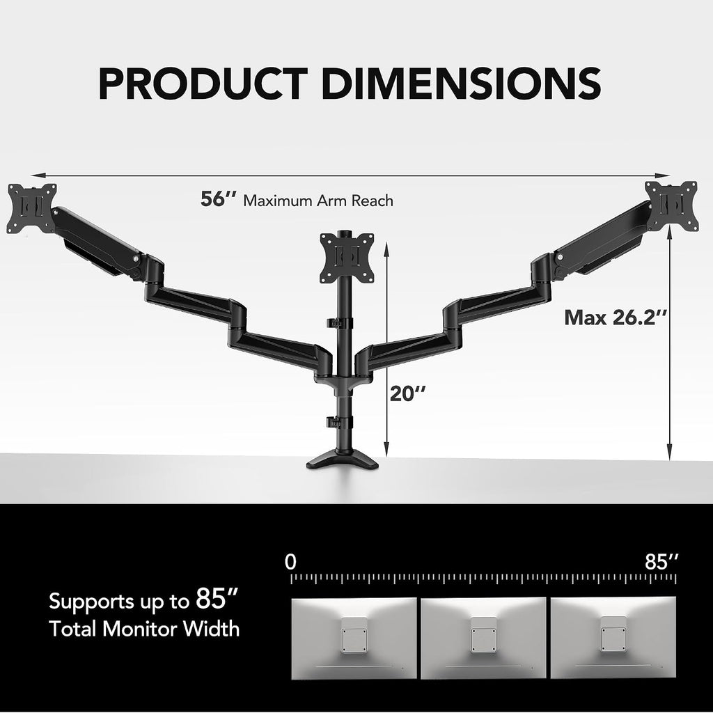 huanuo triple monitor mount for 17 to 32, close-up detail