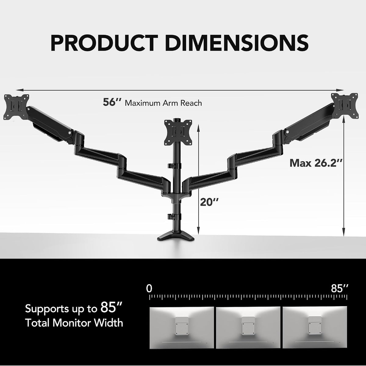 huanuo triple monitor mount for 17 to 32, close-up detail