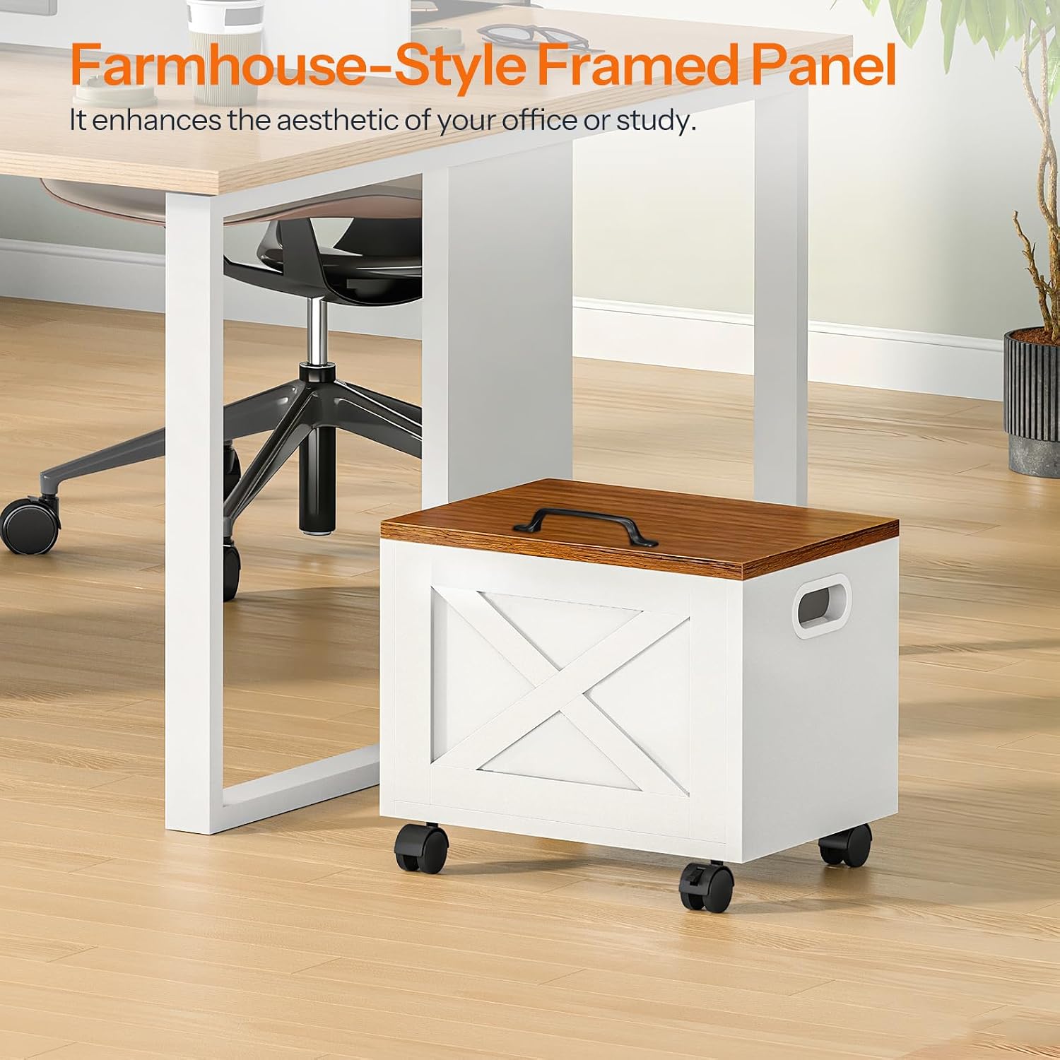 HOOBRO File Cabinet, Under Desk Small Filing Cabinet, Rolling File Cart with Lid, Hanging File Organizer on Wheels, Filing Storage Cart, for Study, Home Office, White and Walnut WH33WJ01