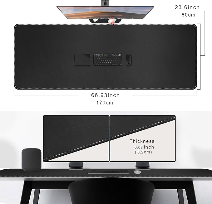 CENNBIE Leather Desk Mat, 66.9" x 23.6" Extra Large Desk Pad Blotter Protector - Image 2