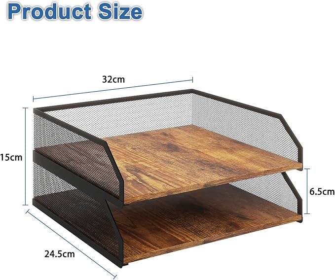Natwind 2-Tier Stackable Paper Tray, Metal Mesh Desktop Organizer, Paper Sorter - Image 2