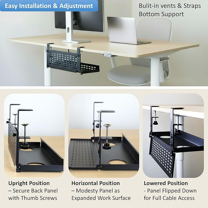 AEONS Universal Under Desk Cable Management Tray-Clamp Mount Hinged Swing - Image 5