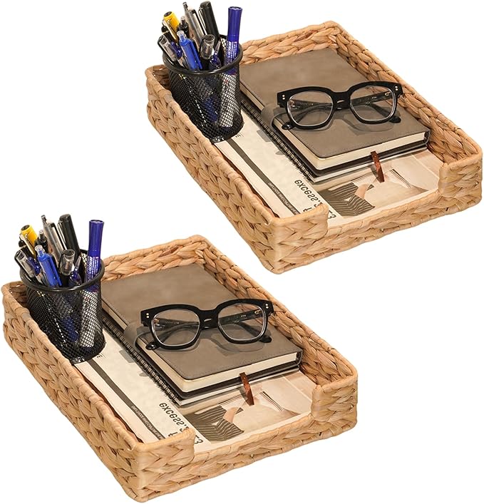 Set of 2 Water Hyacinth Letter Tray by PINXIURY