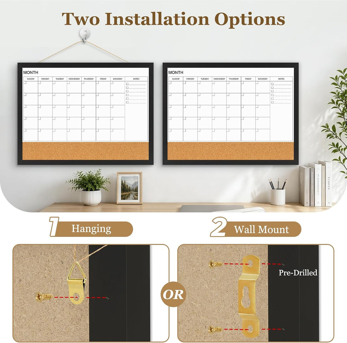 Dry Erase Calendar Whiteboard for Wall, 24'' x 18'' White Boa...