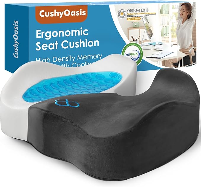 CushyOasis Seat Cushion, Gel Chair Cushions, Office Chair Cushions, Anti-Slip by CushyOasis
