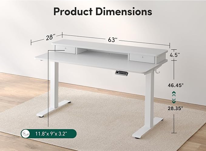FEZIBO 63 x 28 Inch Deeper Height Adjustable Electric Standing Desk - Image 3
