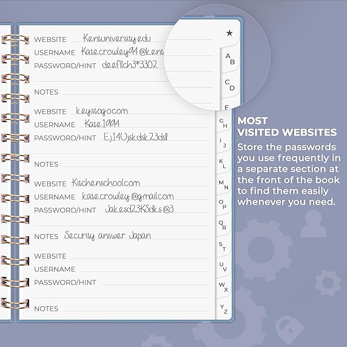 Clever Fox Password Book Spiral – Internet Address & Password Organizer - Image 4