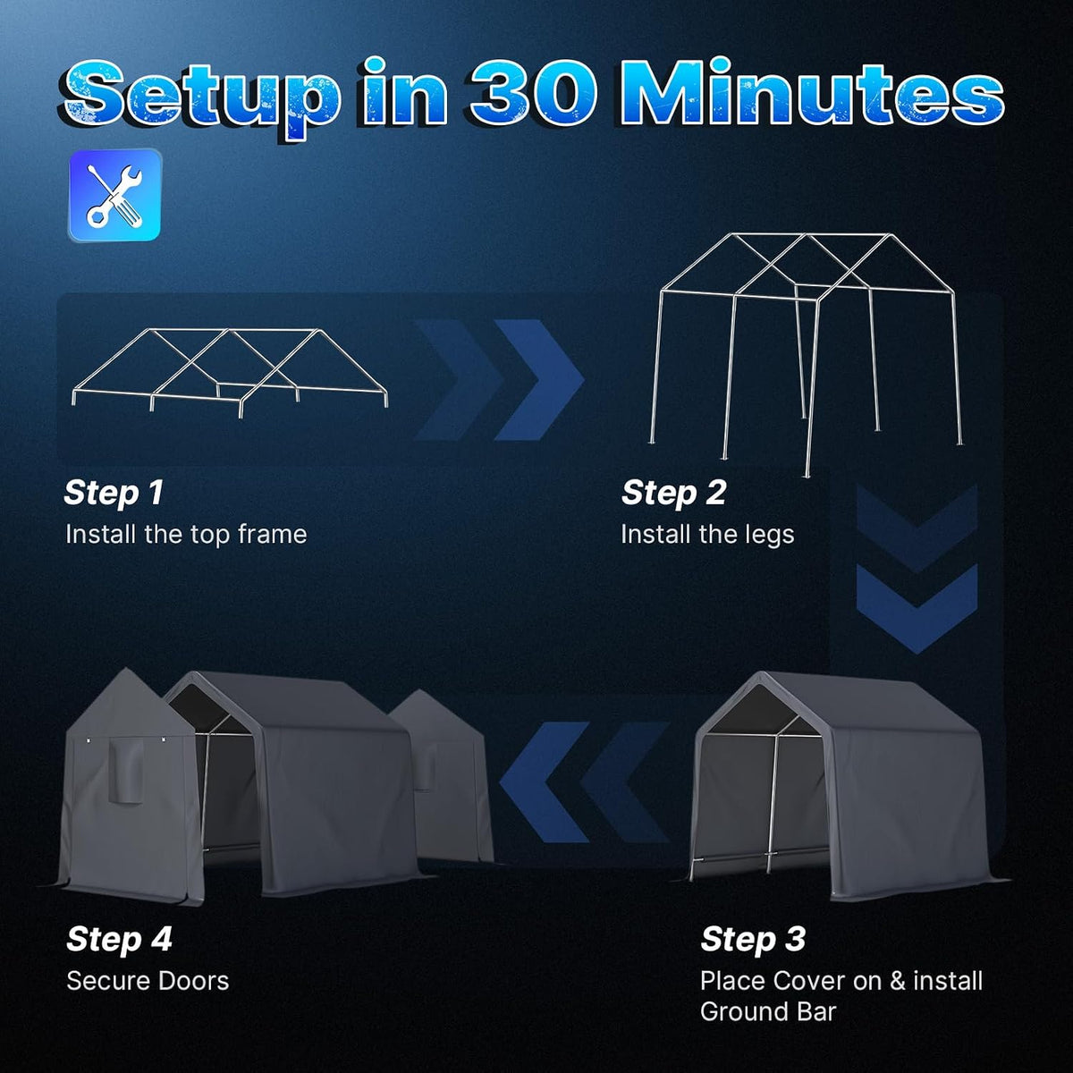 advance outdoor 8x8 ft storage shelter garage tent shown in use