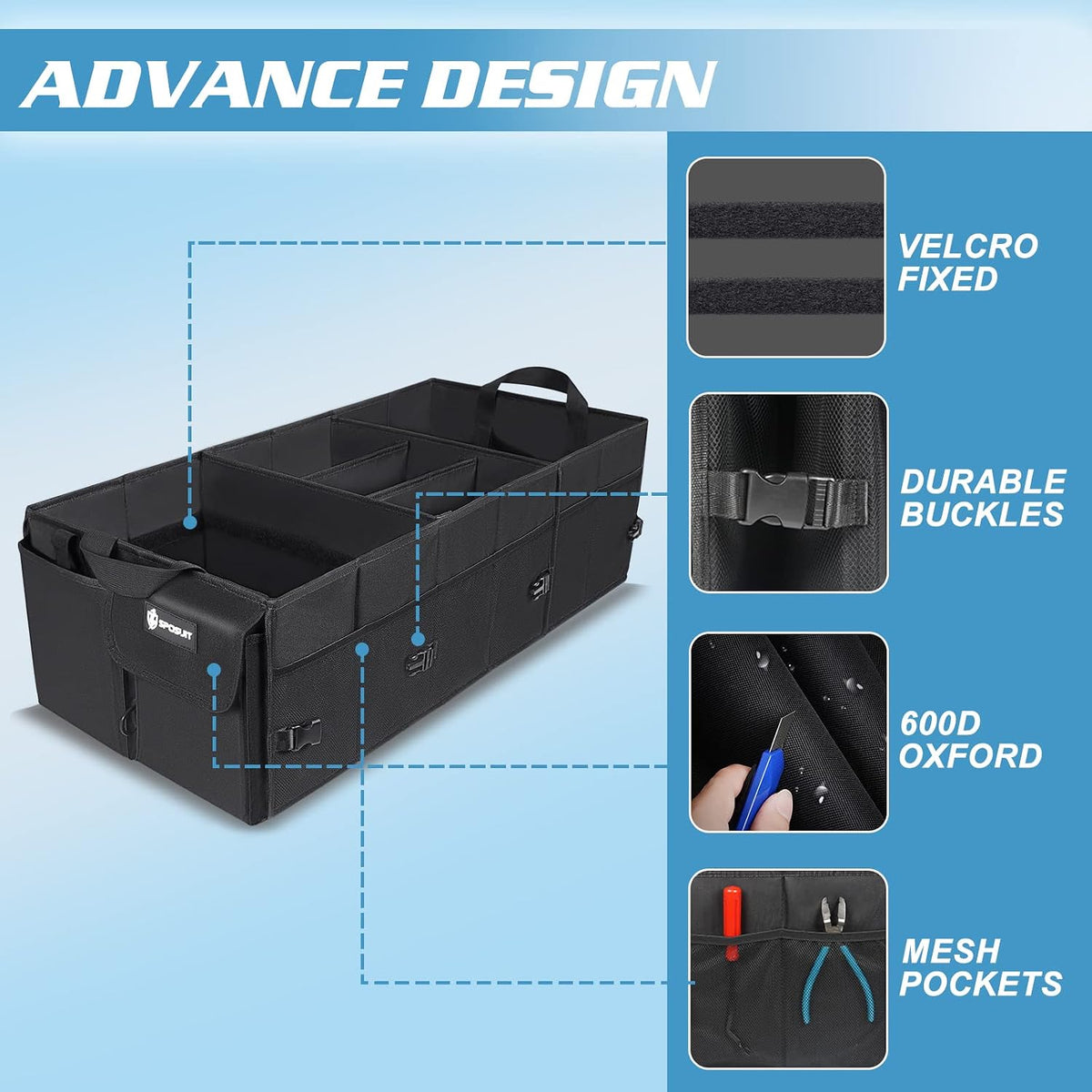 Sposuit Large Trunk Organizer with Cooler - 98L Collapsible Car Storage
