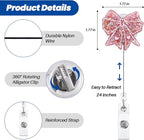 Cute Pink Bow Badge Reel | Retractable ID Card Badge Holder | Name Tag Work - Image 3