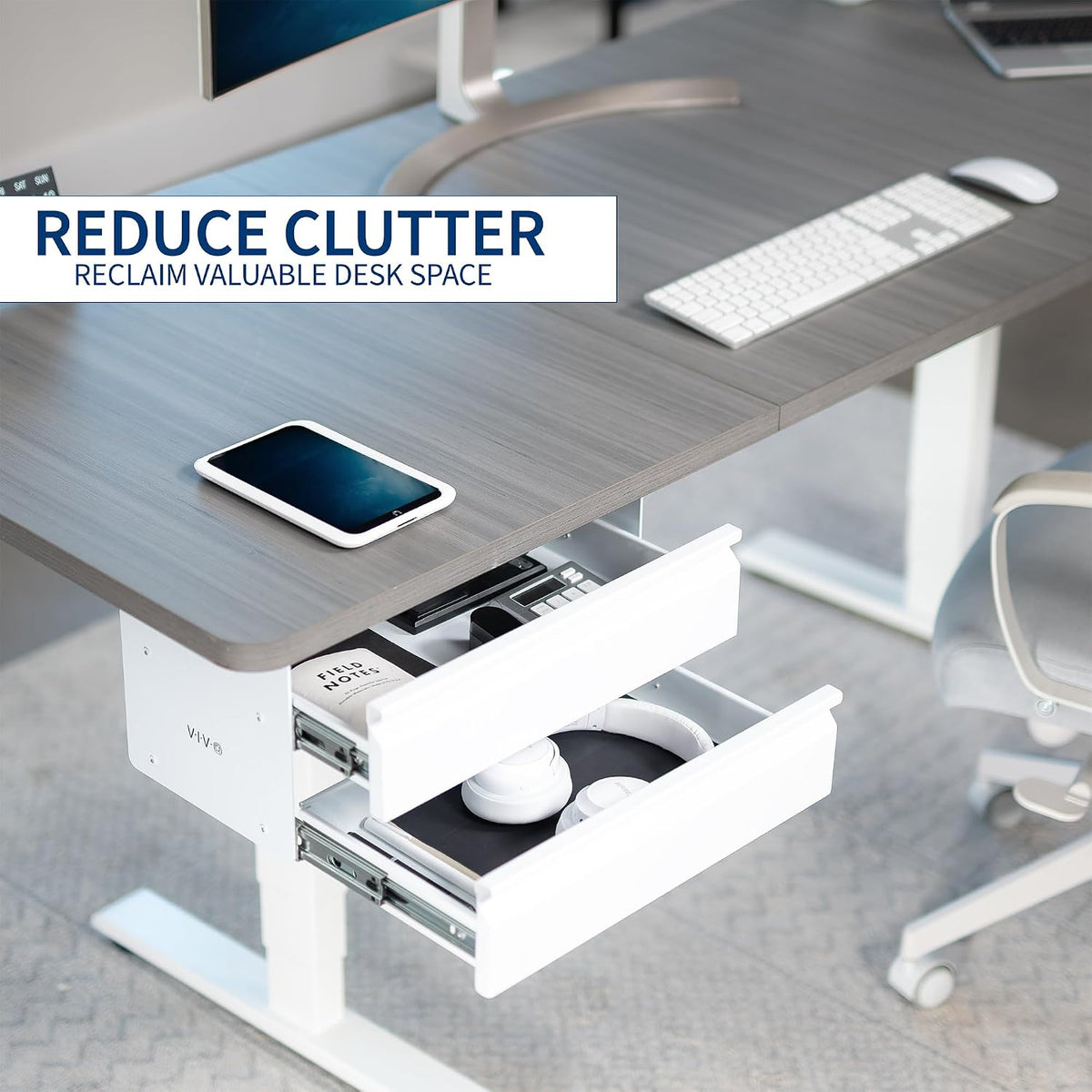 VIVO White 16 in Slide Out Dual Tier Desk Drawer, DESK-DR02W