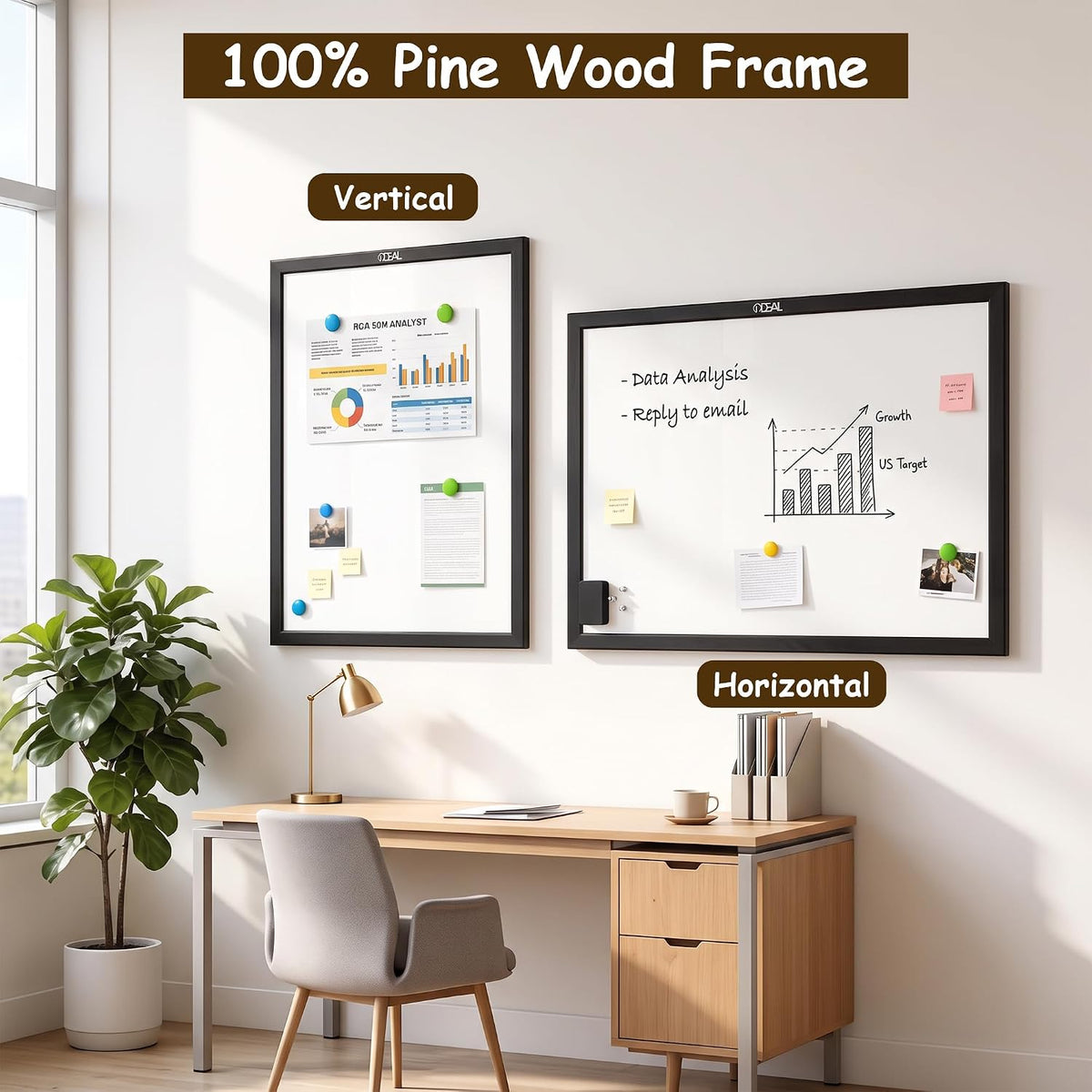 Gideal Magnetic Dry Erase Board with Pine Wood Frame, 36" x 24" Whi...