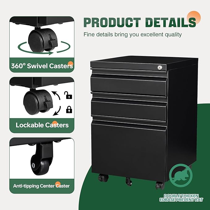Letaya 3 Drawer Mobile File Cabinet - Image 6