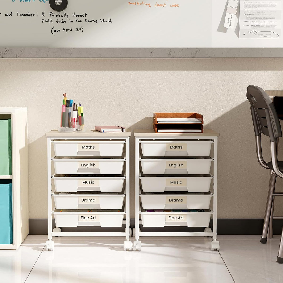 Giantex 5 Drawers Rolling Cart with Wheels, Wood Top, Sturdy Frame