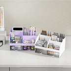 Desk Organizer with 6 Compartments and 2 Drawers, Plastic Makeup Organizer - Image 5