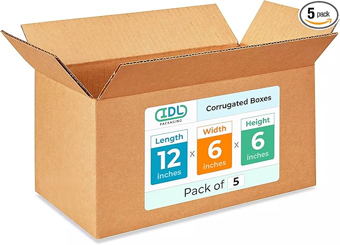 IDL Packaging - B-1266-5 Small Corrugated Shipping Boxes 12"L x 6”W x 6"H - by IDLPackaging