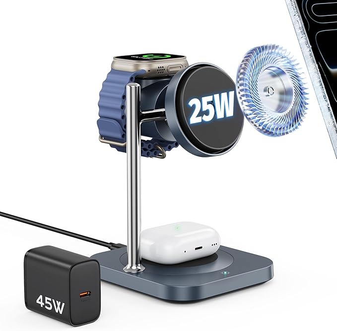 Gumosh Qi2.2 Charging Station for Apple, 25W 3 in 1 Magsafe Charger Stand by GuMosh