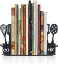 ENCIMART Metal Book Ends for Shelves, Kitchen Bookends Home Decorative Bookends for Heavy Books, Unique Cute Cookbook Organizer Book Holder for Kitchen Housewarming Cooking Book Lover Gifts, Black